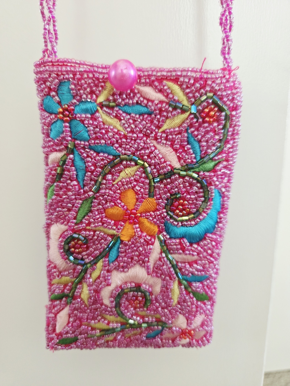 Beaded Pink Floral Crossbody Mini Bag